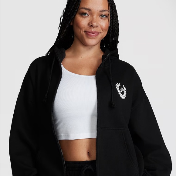 New VS PINK Full Zip Hoodie & Ivy Fleece Relaxed Sweatpants XL BLACK - Picture 3 of 5